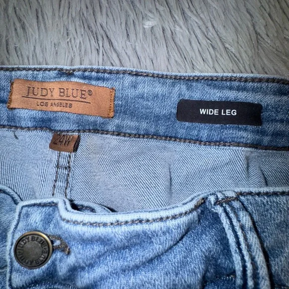 Judy Blue Wide Leg Cropped Jeans Women's 24W Light Wash Braided Detail High Rise - Picture 9 of 15